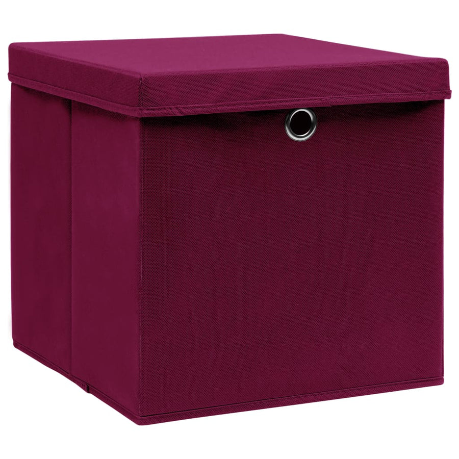 Opbergboxen Met Deksel 4 St 28X28X28 Cm Donkerrood 1 Donkerrood met deksels