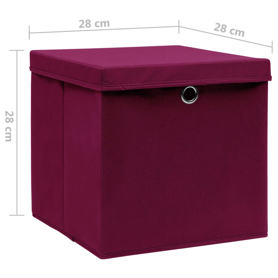 Opbergboxen Met Deksel 4 St 28X28X28 Cm Donkerrood 1 Donkerrood met deksels