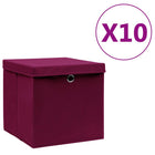 Storage boxes with lid 10 pcs 28x28x28 cm dark red