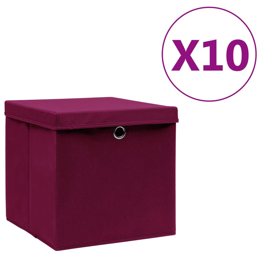 Opbergboxen Met Deksel 28X28X28 Cm Donkerrood 10 Donkerrood met deksels