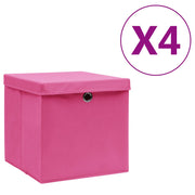 Opbergbox met deksel 4 st 28x28x28 cm roze