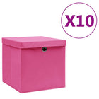 Storage boxes with lid 10 pcs 28x28x28 cm pink