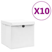 Storage boxes with lid 10 pcs 28x28x28 cm white