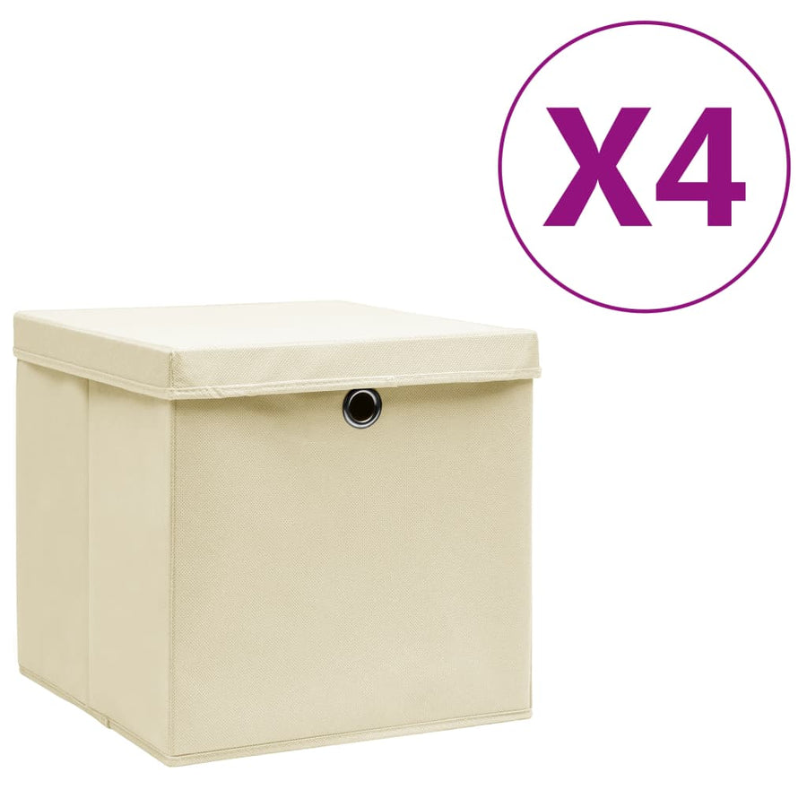 Opbergboxen Met Deksel 28X28X28 Cm Crèmekleurig 4 Crème met deksels