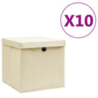 Storage boxes with lid, 10 pcs, 28x28x28 cm, cream-colored