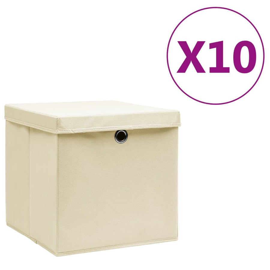 Opbergboxen Met Deksel 28X28X28 Cm Crèmekleurig 10 Crème met deksels