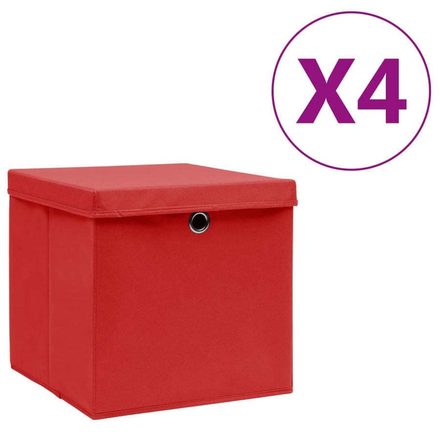 Opbergboxen Met Deksel 28X28X28 Cm Rood 4 Rood met deksels