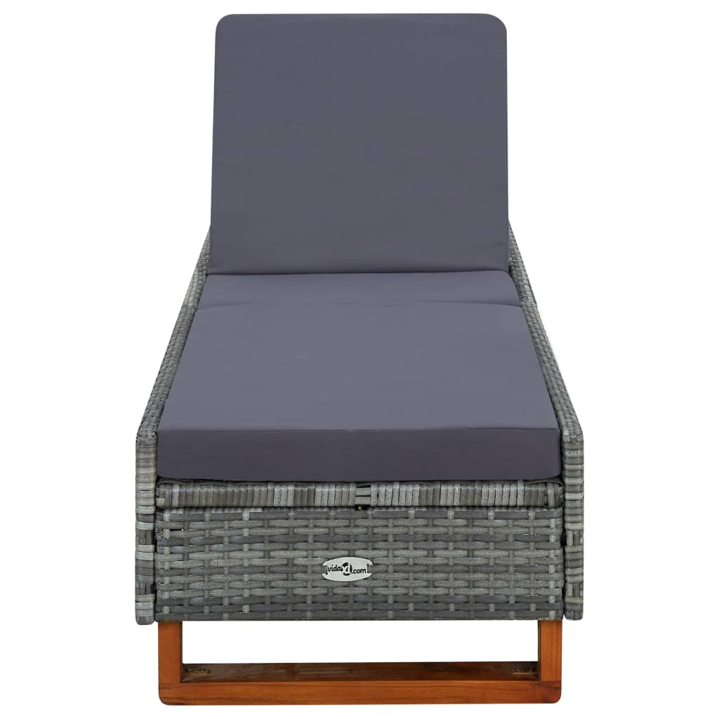 Ligbed met kussen poly rattan grijs