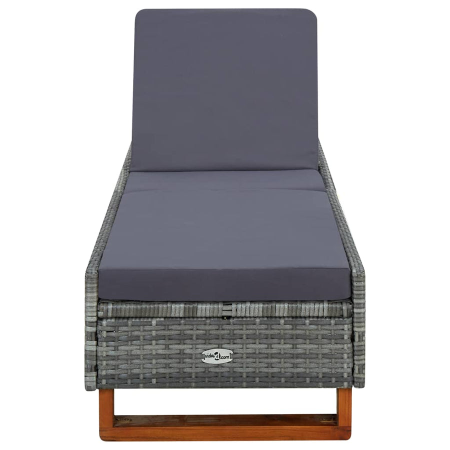 Ligbed met kussen poly rattan grijs