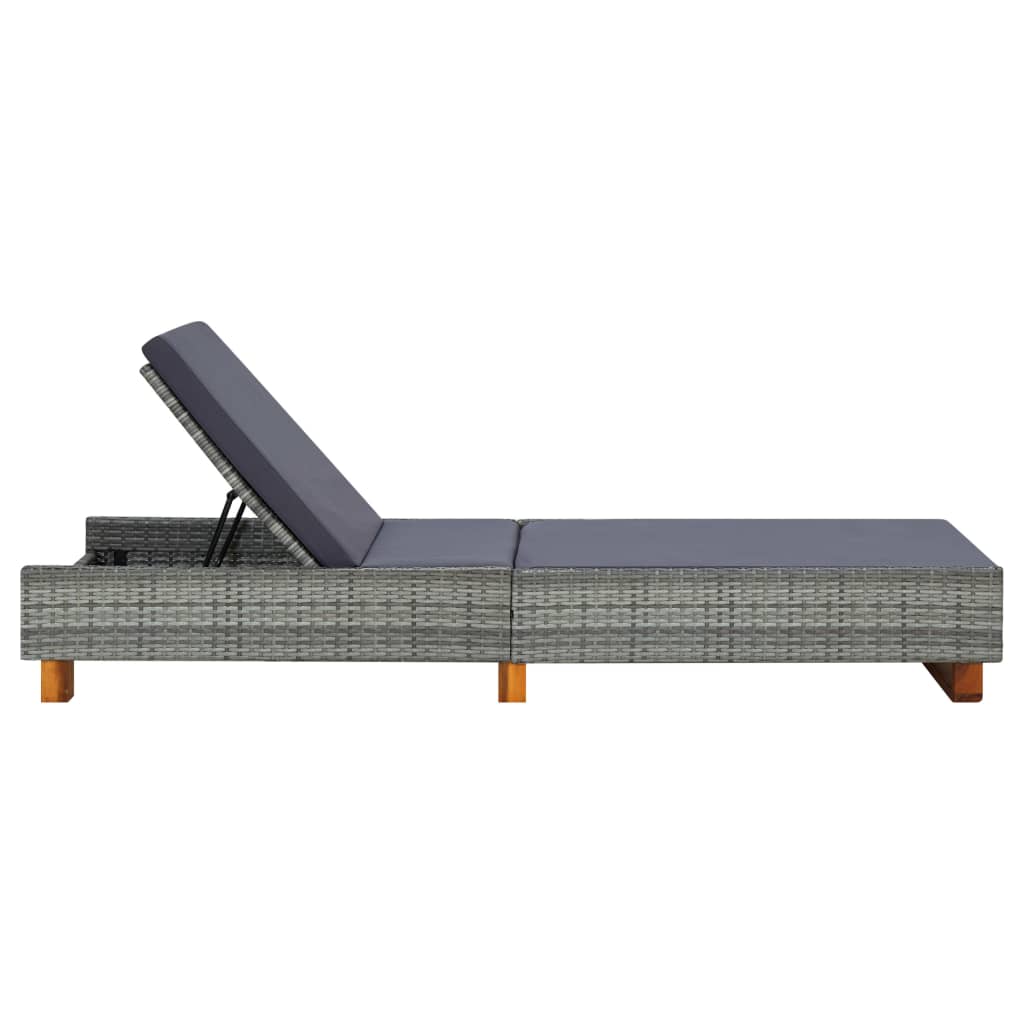 Ligbed met kussen poly rattan grijs
