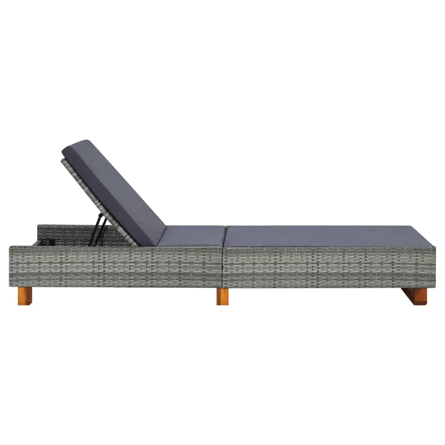 Ligbed met kussen poly rattan grijs