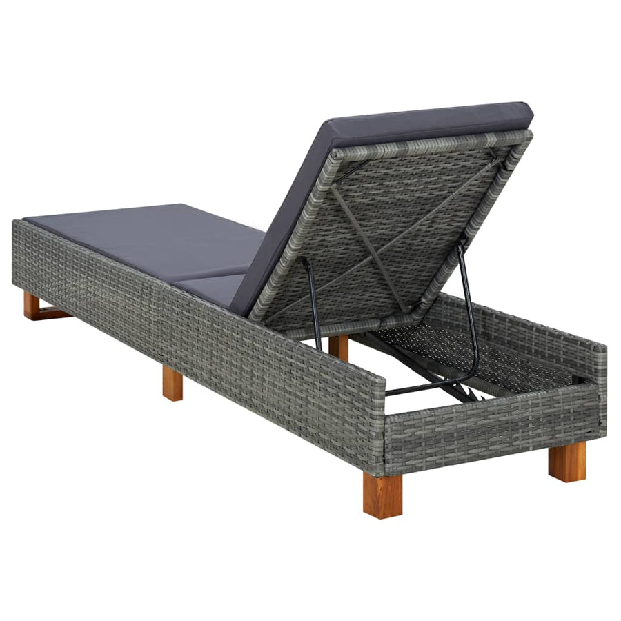 Ligbed met kussen poly rattan grijs