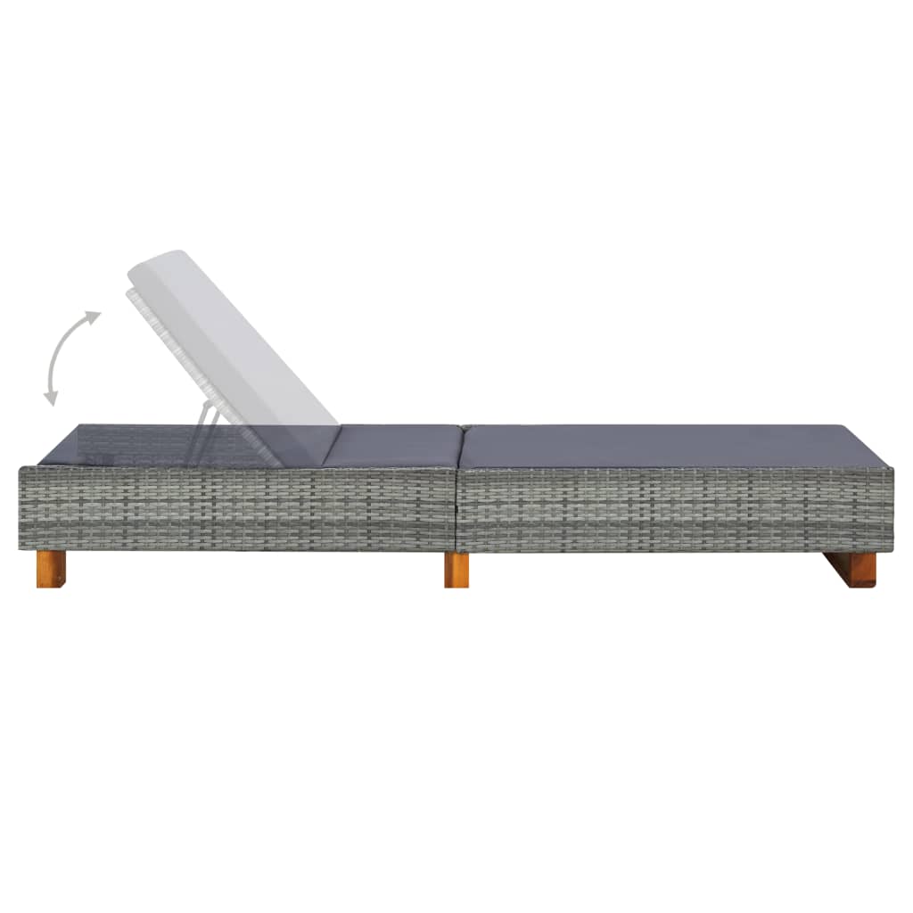 Ligbed met kussen poly rattan grijs