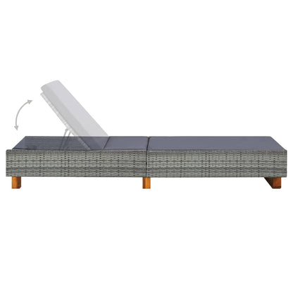 Ligbed met kussen poly rattan grijs