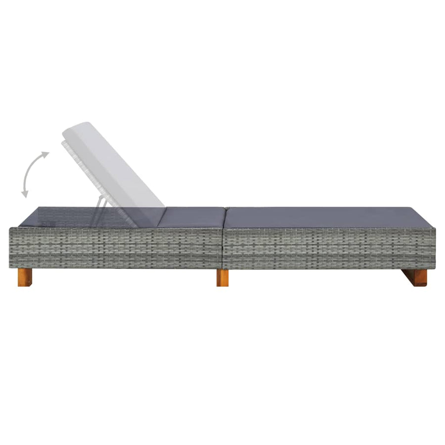 Ligbed met kussen poly rattan grijs