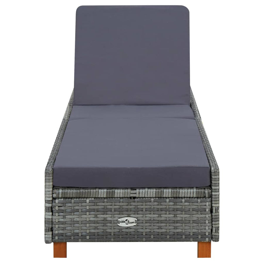 Ligbed Met Kussen Poly Rattan Grijs