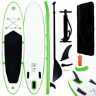 Inflatable green and white stand-up paddleboard
