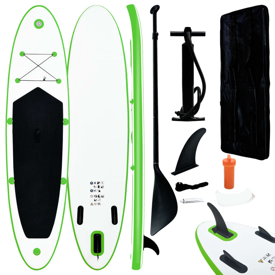 Stand Up Paddleboardset Opblaasbaar En Wit 390 x 81 x 10 cm Groen