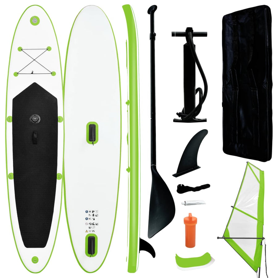 Stand Up Paddleboard Opblaasbaar Met Zeilset Groen En Wit 330 x 72 x 10 cm