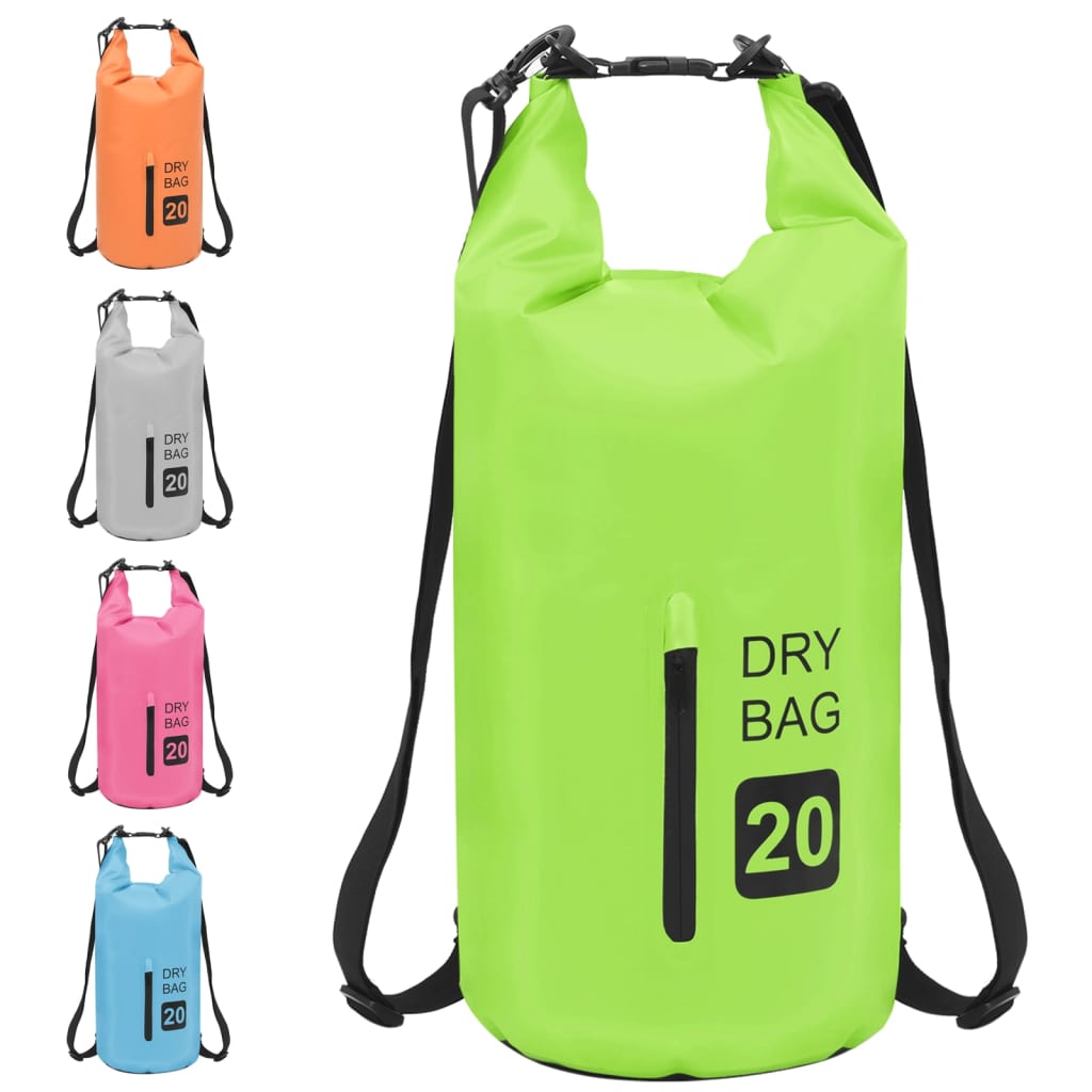 Drybag met rits 20 L PVC groen