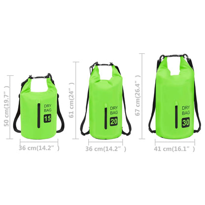 Drybag met rits 20 L PVC groen