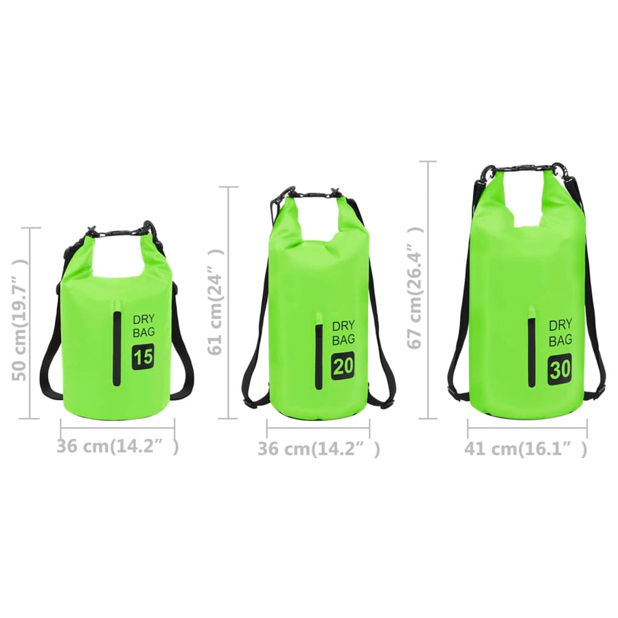 Drybag met rits 20 L PVC groen