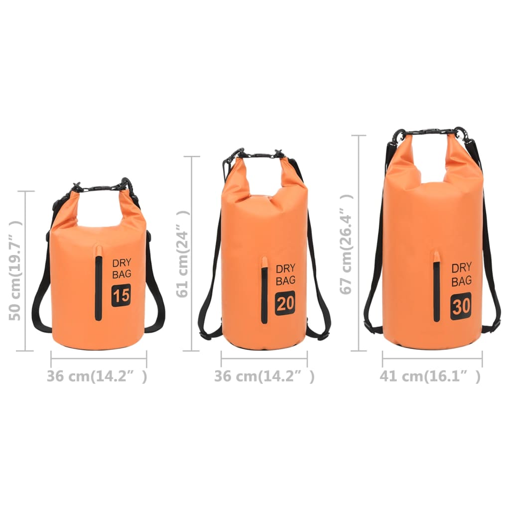 Drybag met rits 20 L PVC oranje