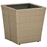 Salontafel 41,5x41,5x44 cm poly rattan gehard glas beige