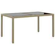 Tuintafel 150x90x75 cm glas poly rattan beige