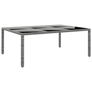 Garden table 200x150x75 cm tempered glass and poly rattan grey
