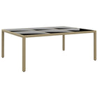 Garden table 200x150x75 cm tempered glass and poly rattan beige