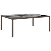 Garden table with glass top 200x150x75 cm Poly Rattan brown