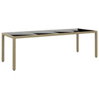 Tuintafel 250x100x75 cm poly rattan glas beige