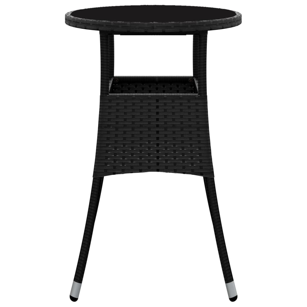 Tuintafel Ø60X75 Cm Gehard Glas En Poly Rattan Zwart