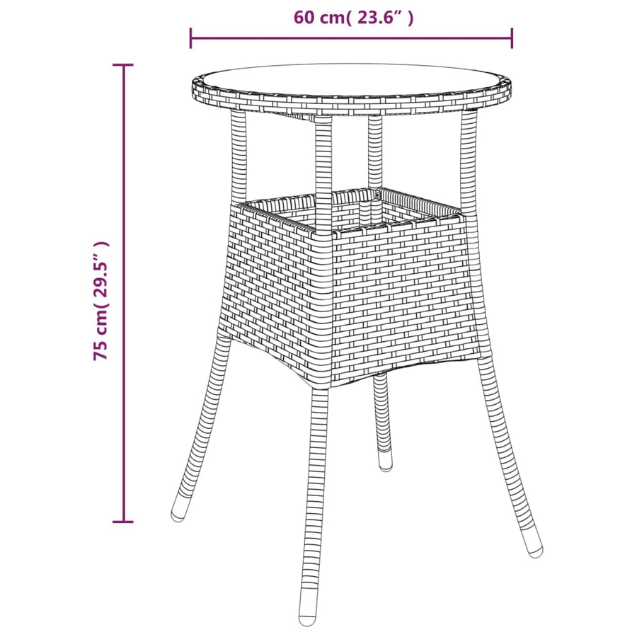 Tuintafel Ø60X75 Cm Gehard Glas En Poly Rattan Zwart