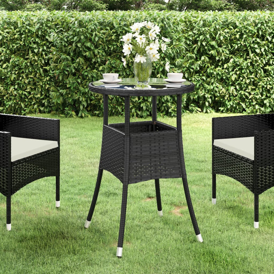 Tuintafel Ø60X75 Cm Gehard Glas En Poly Rattan Zwart