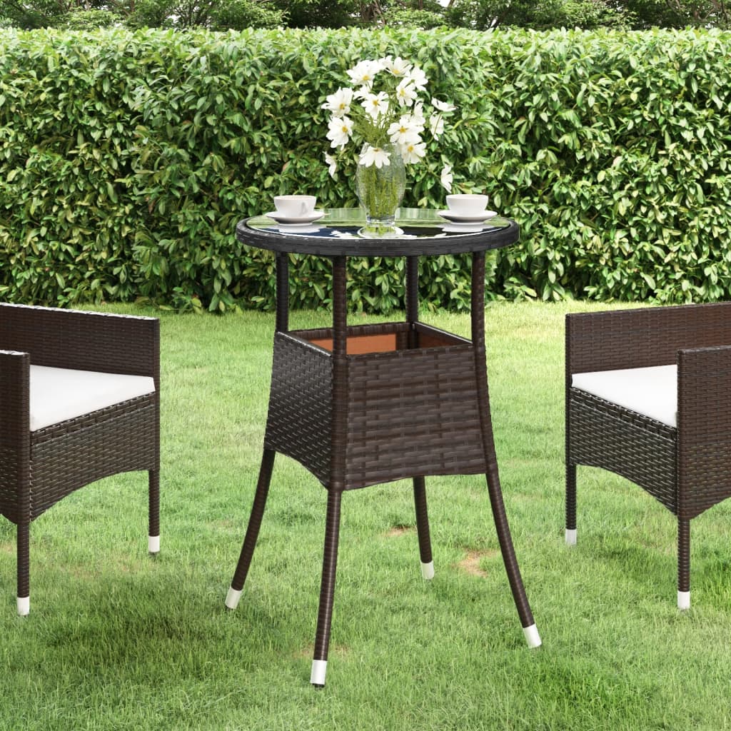 Tuintafel Ø60X75 Cm Gehard Glas En Poly Rattan Bruin