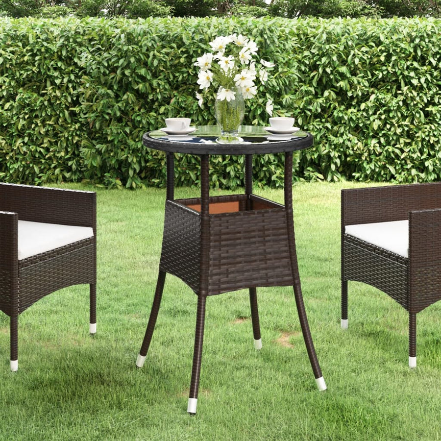 Tuintafel Ø60X75 Cm Gehard Glas En Poly Rattan Bruin