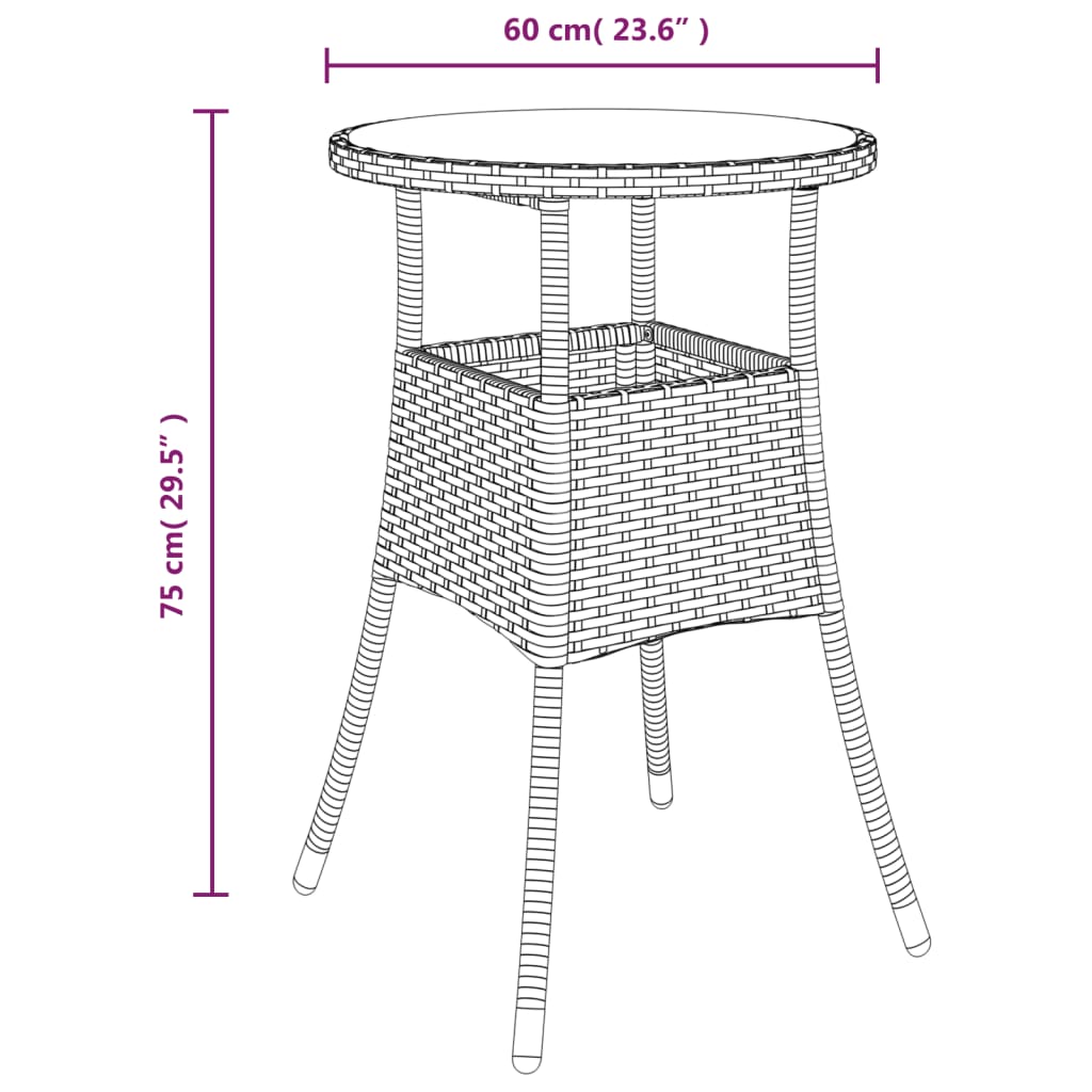 Tuintafel Ø60X75 Cm Gehard Glas En Poly Rattan Grijs