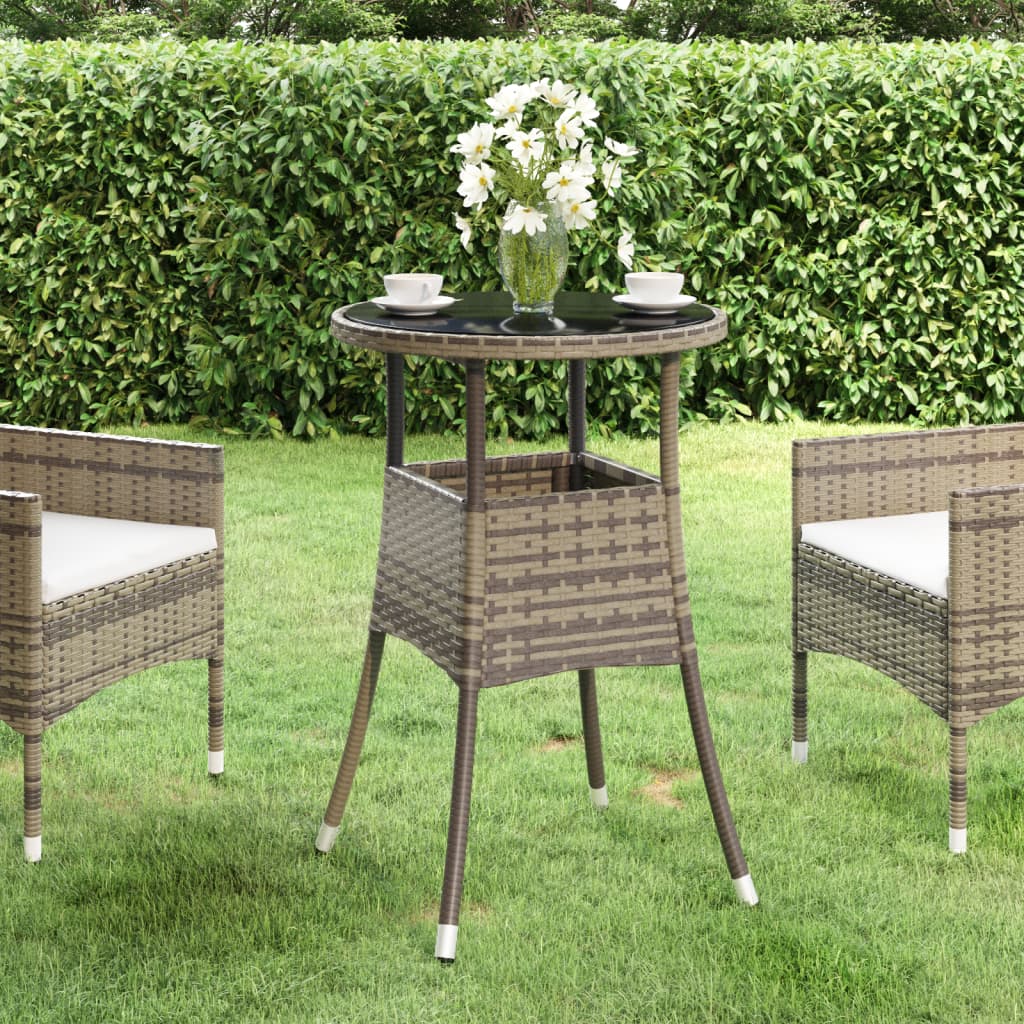 Tuintafel Ø60X75 Cm Gehard Glas En Poly Rattan Grijs