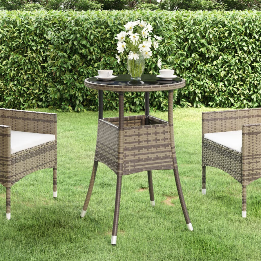 Tuintafel Ø60X75 Cm Gehard Glas En Poly Rattan Grijs