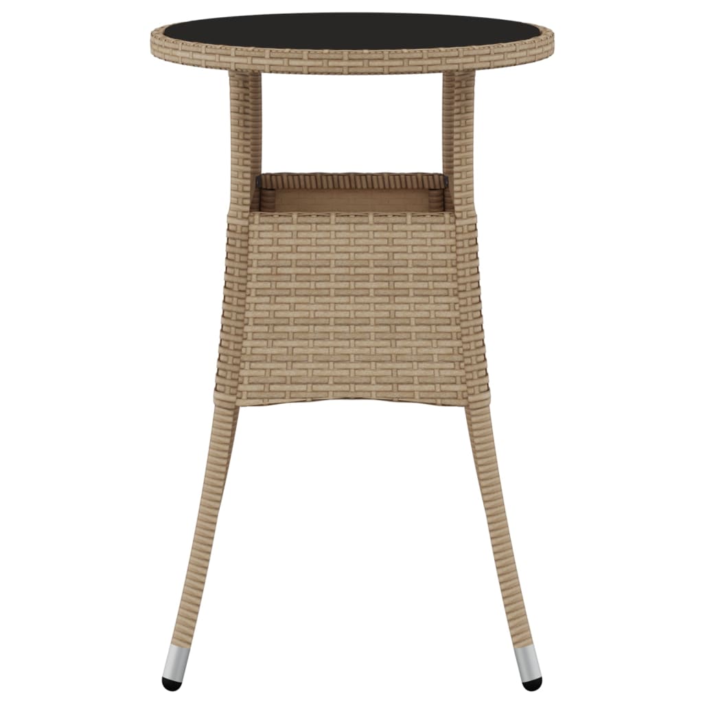 Tuintafel Ø60X75 Cm Gehard Glas En Poly Rattan Beige