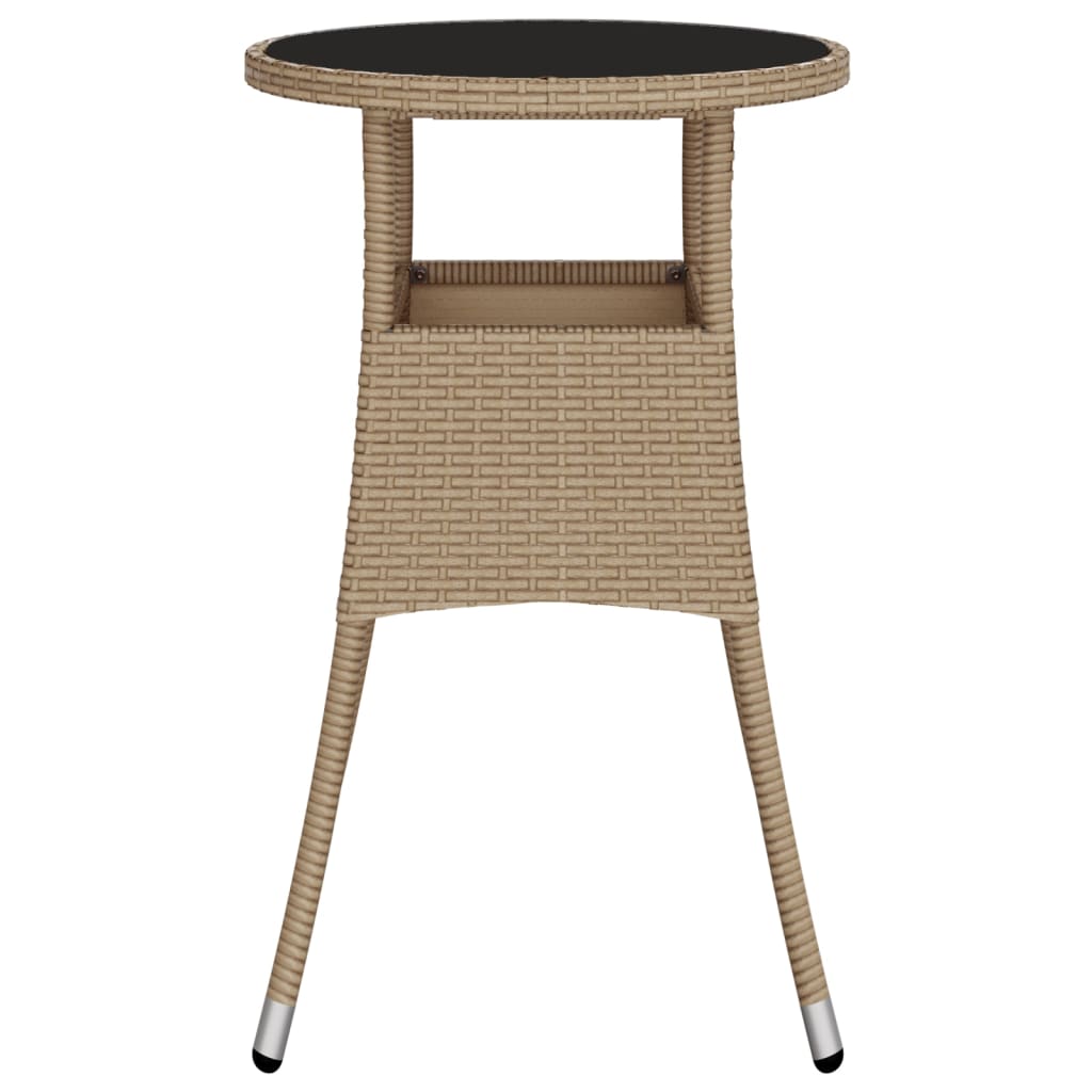 Tuintafel Ø60X75 Cm Gehard Glas En Poly Rattan Beige