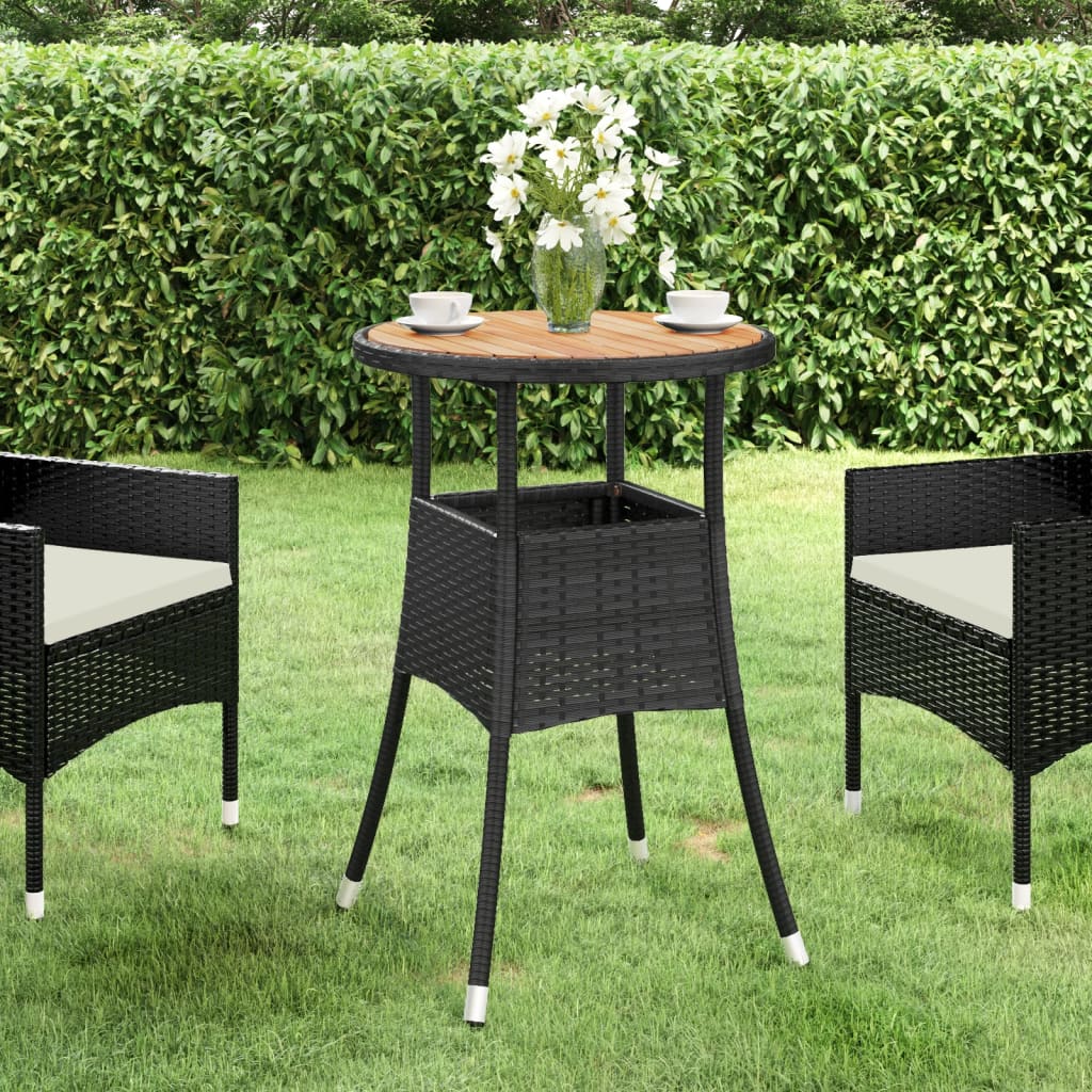 Tuintafel Ø60X75 Cm Acaciahout En Poly Rattan Zwart
