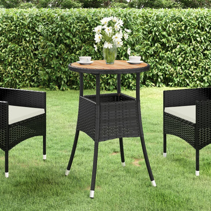 Tuintafel Ø60X75 Cm Acaciahout En Poly Rattan Zwart