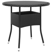 Garden table Ø80x75 cm tempered glass and poly rattan black