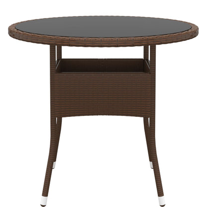 Tuintafel Ø80X75 Cm Gehard Glas En Poly Rattan Bruin