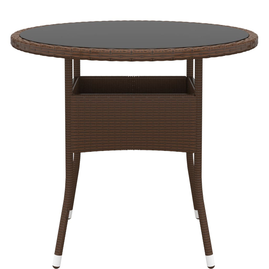 Tuintafel Ø80X75 Cm Gehard Glas En Poly Rattan Bruin
