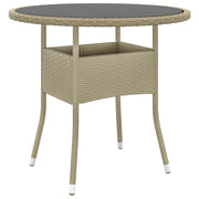 Garden table Ø80x75 cm tempered glass and poly rattan beige