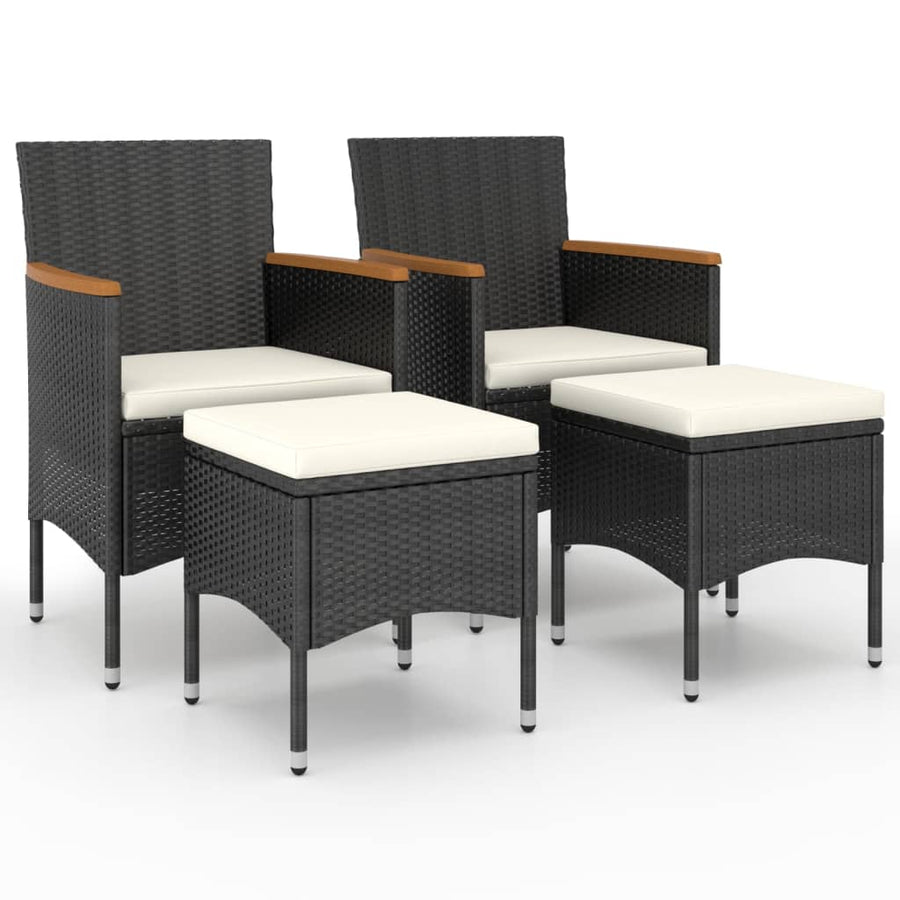 -Delige Tuinstoel- En Voetenbankset Poly Rattan Zwart
